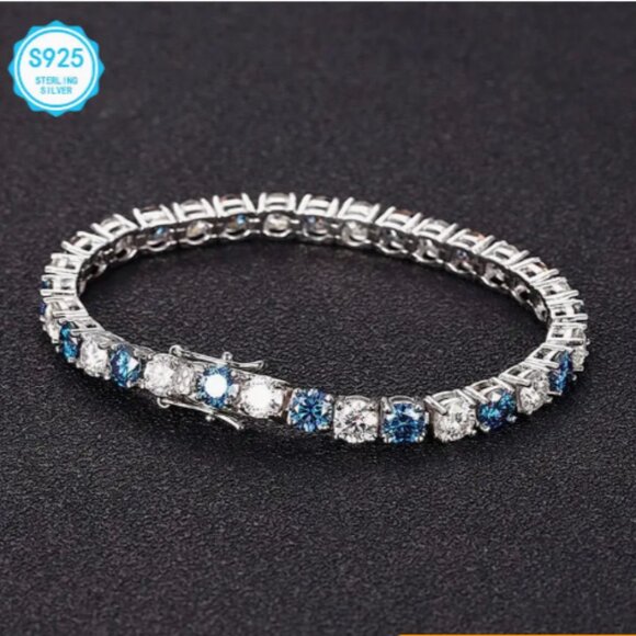 Moissanite Jewelry - Blue & White 925 Silver 2.5ct VVS Tennis Bracelet NEW